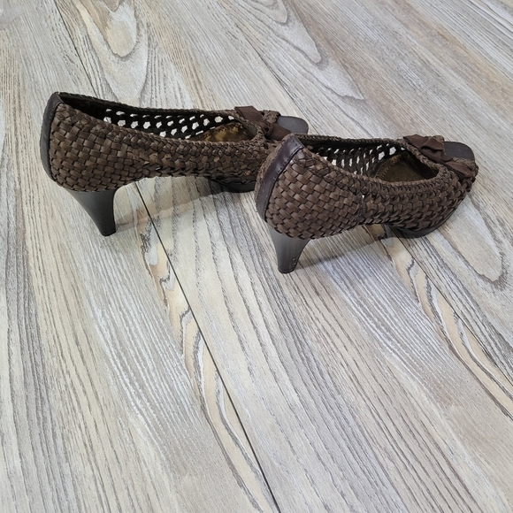 Bongo Woven Leather Heels Size 6.5 Brown - Picture 4 of 10